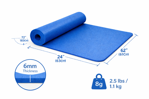 Non-Slip Yoga Mat – 6mm Exercise Fitness Mat Blue